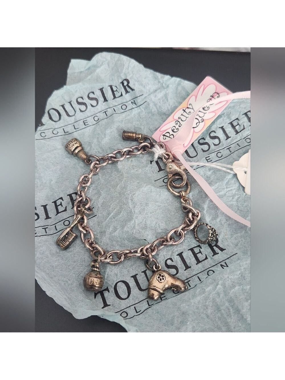 NWT Beauty Queen Charm Bracelet Lipstick, Hairbrush Hairdryer, Nail Polish,Tiara